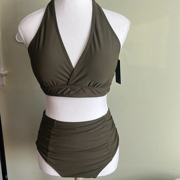 Tempt Me Two Piece High Waisted Push Up Halter Tummy Control Bikini set - Picture 4 of 17